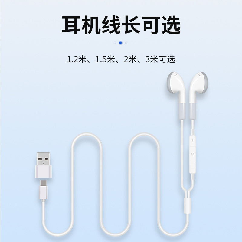 飚声 type-c接口耳机电脑安卓手机通用加长线入耳塞式扁头usb耳麦