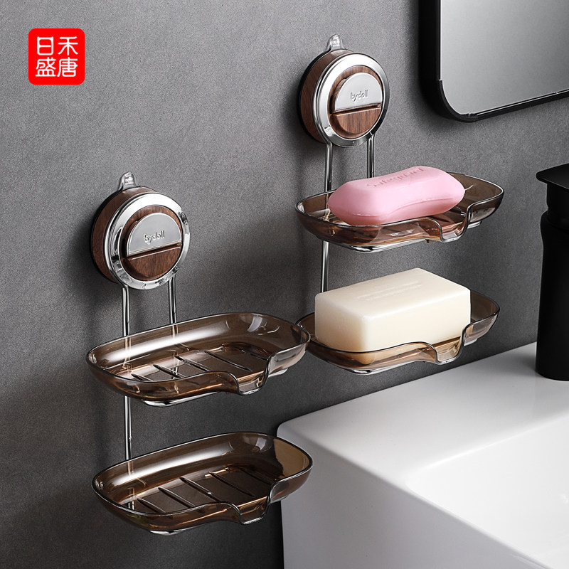 吸盘肥皂盒壁挂式高档香皂盒子免打孔置物架浴室卫生间双层肥皂架