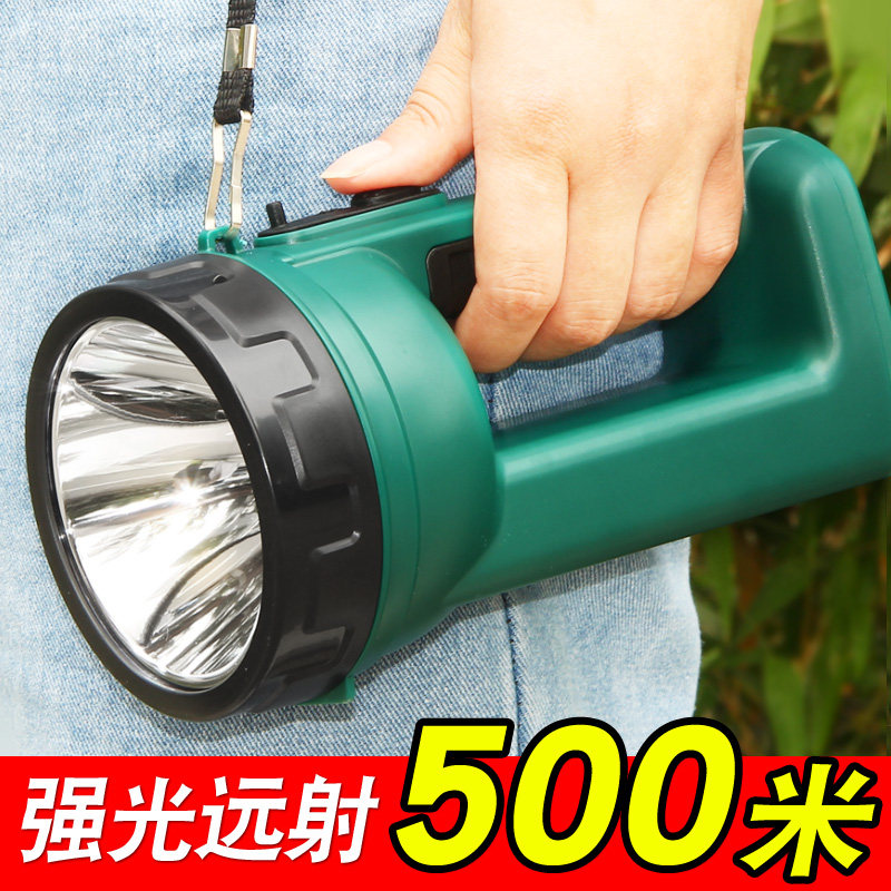 雅格手电筒强光可充电led户外远射超亮保安巡逻家用手提灯探照灯