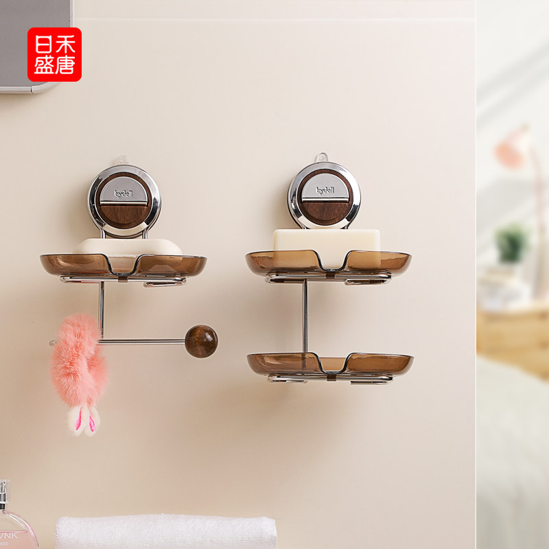 吸盘肥皂盒壁挂式高档香皂盒子免打孔置物架浴室卫生间双层肥皂架