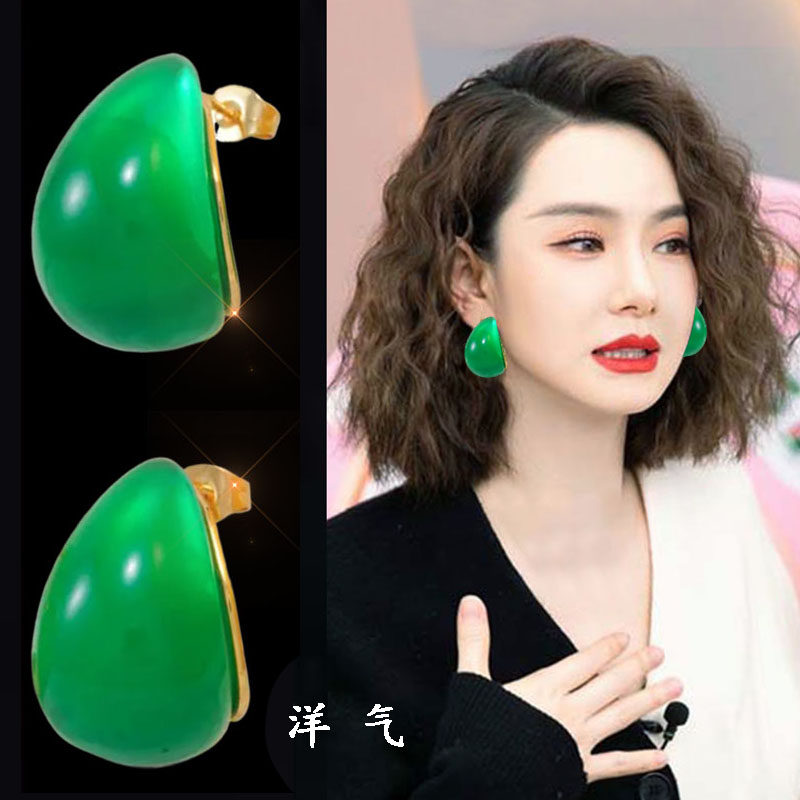 法式绿色水滴高级感耳饰耳坠耳环