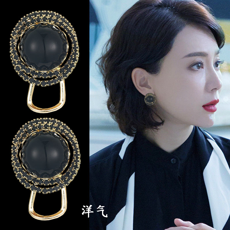 s999纯银黑珍珠耳钉女2025新款洋气耳环高级感轻奢时尚复古耳饰品