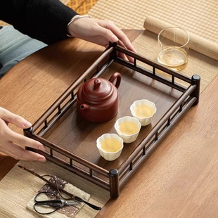 茶具托盘收纳盘奉茶盘中式茶室桌面干泡茶台单层竹制小置物架方形