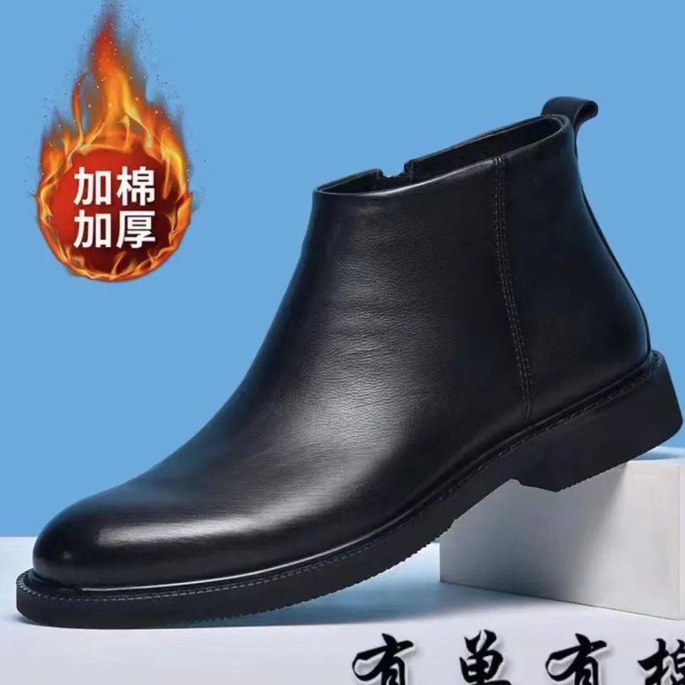 潮牌马丁靴男款新款切尔西靴子男中帮皮面加绒保暖防滑休闲棉皮鞋