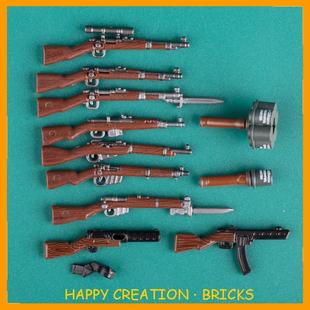 MOC兼容人仔一战二战军事人仔武器配件印刷木纹冲锋枪手雷玩具