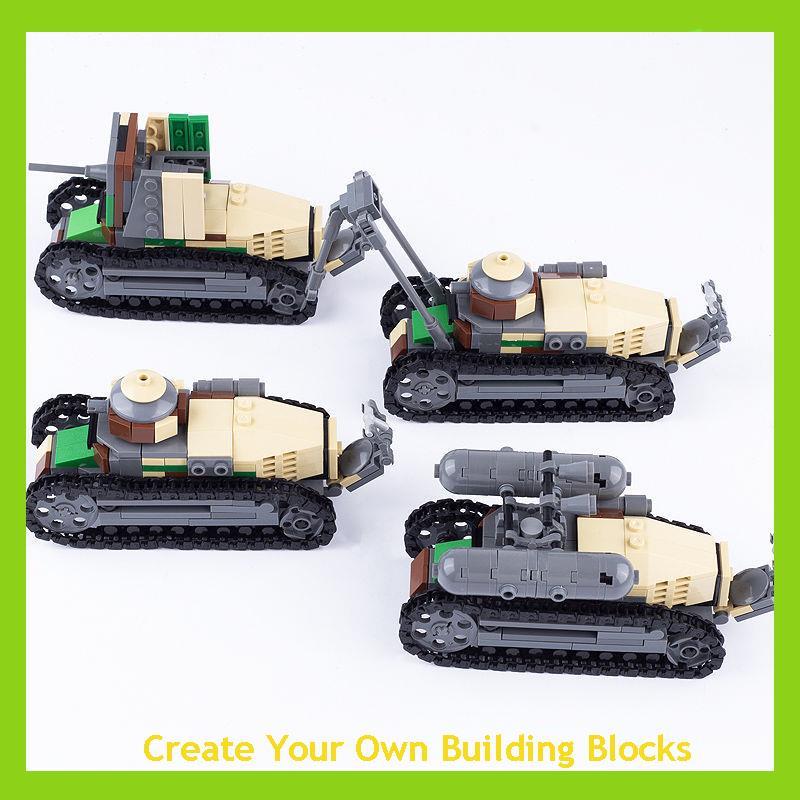 MOC兼容人仔二战法军轻型坦克雷诺FT17小颗粒拼插积木玩具男孩