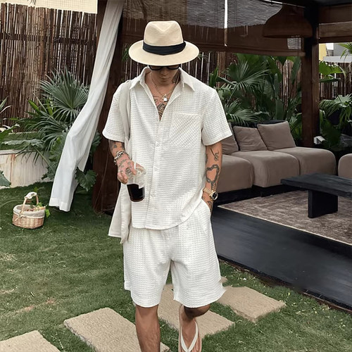 CHRISMA  KATCH套装男夏季老钱风华格夫短袖衬衫度假休闲衬衣ootd