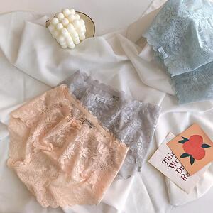 性感蕾丝冰丝无痕3D镂空蜜桃臀棉质裆中腰提臀三角内裤女