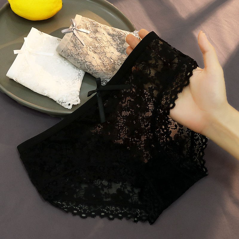 1/3条蕾丝少女士性感三角内裤头透明迷人日系中腰夏薄黑白灰