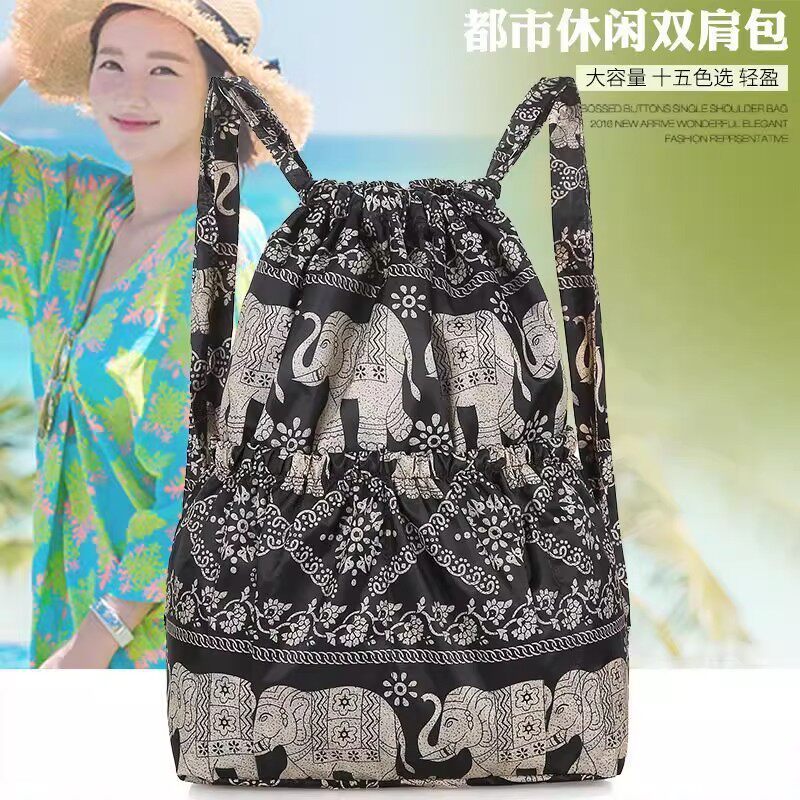 大号抽绳束口超市购物袋子时尚双肩包可折叠便携运动背包买菜防水
