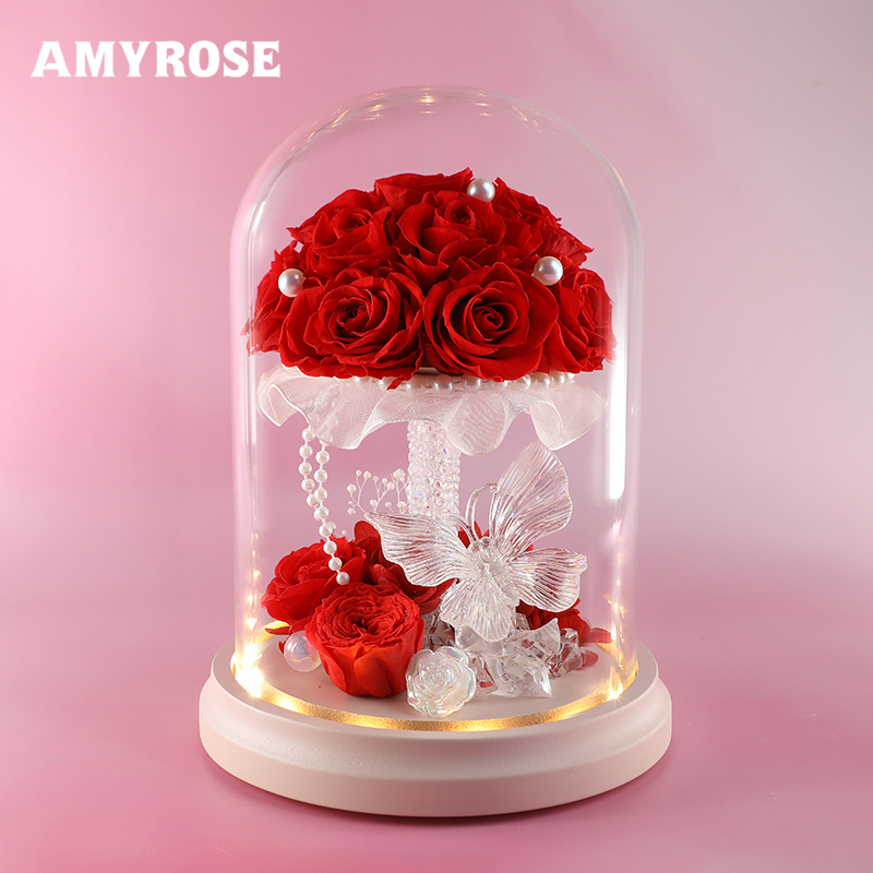 永生花玻璃罩玫瑰花束高级感浪漫结婚圣诞节礼物送女友生日送闺蜜