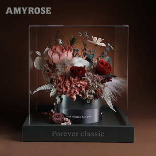 AMYROSE永生花玫瑰真花束摆件高级感礼盒圣诞情人节生日新婚礼物