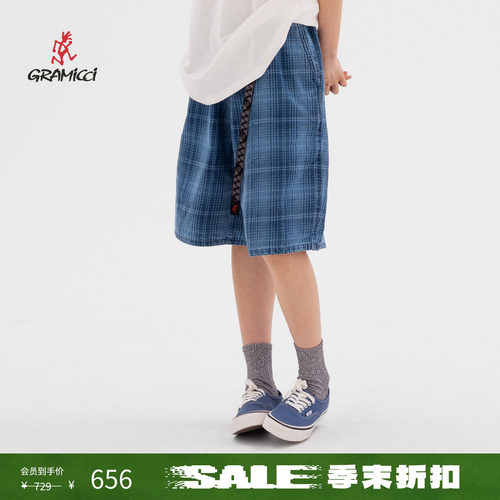 【季末折扣】GRAMICCI小野人夏运动休闲牛仔格纹短裤子G6SM-P023