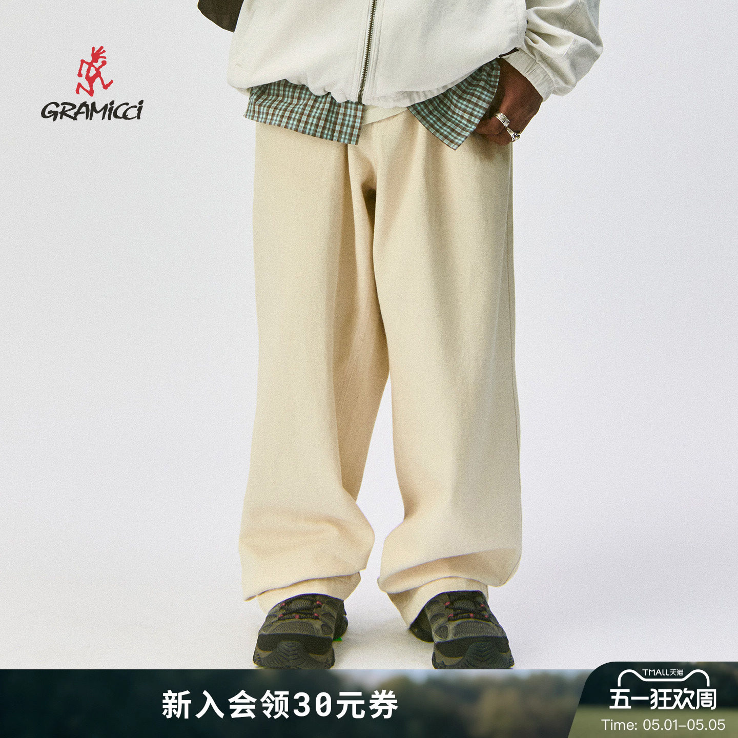 【26新款】GRAMICCI小野人男棉麻混纺牛仔宽松直筒长裤G6