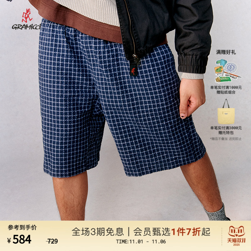 【25春】gramicci小野人春夏新品格纹全棉泡泡纱短裤P045