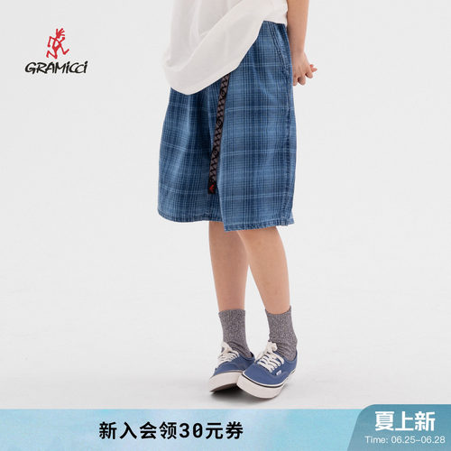 【26新款】GRAMICCI小野人男女夏季休闲牛仔格纹短裤子G6SM-P023