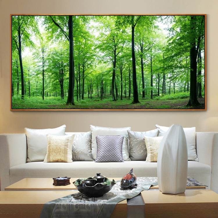 现代简约森林装饰画客厅卧室床头大树风景墙壁画长青树林餐厅挂画图片