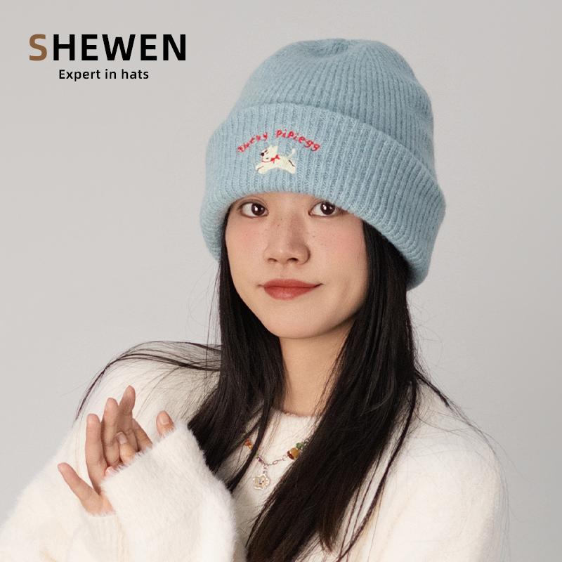 可爱小狗针织帽大头围显脸小