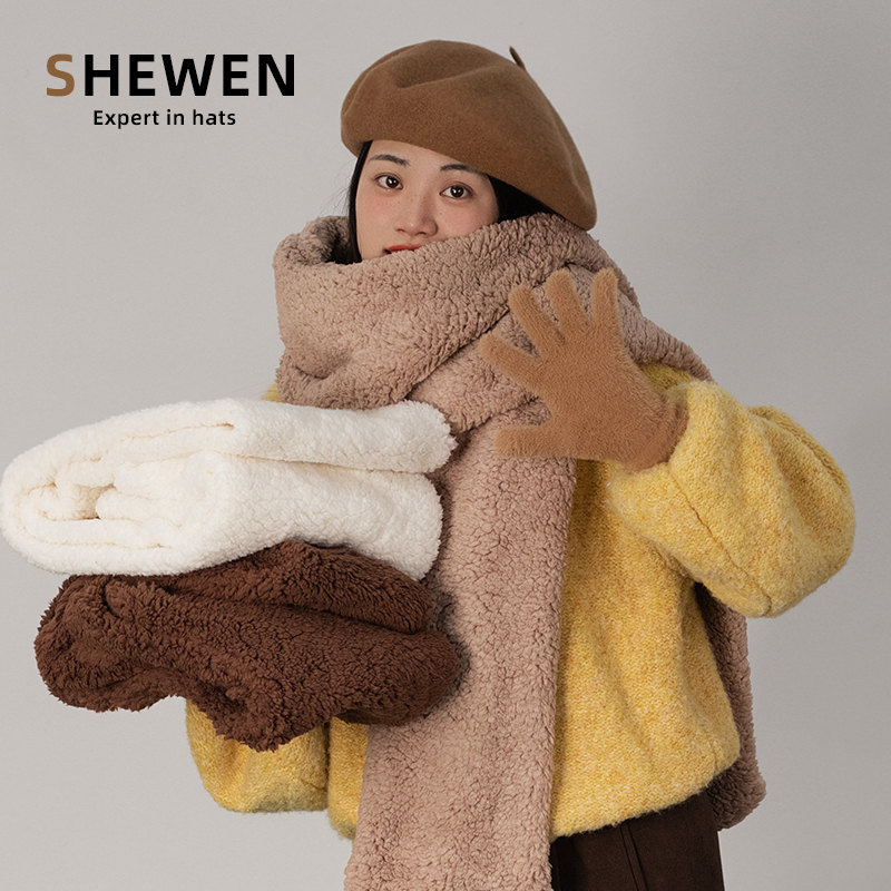 加大加厚暖和围巾女羊羔毛