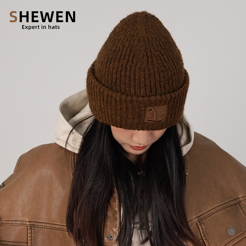 大头围刺绣针织帽子显脸小