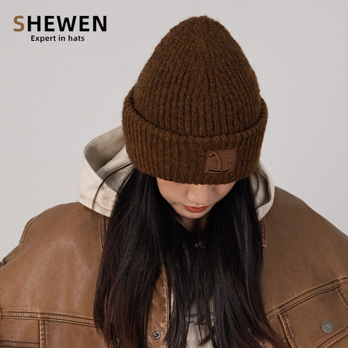 大头围刺绣针织帽子显脸小