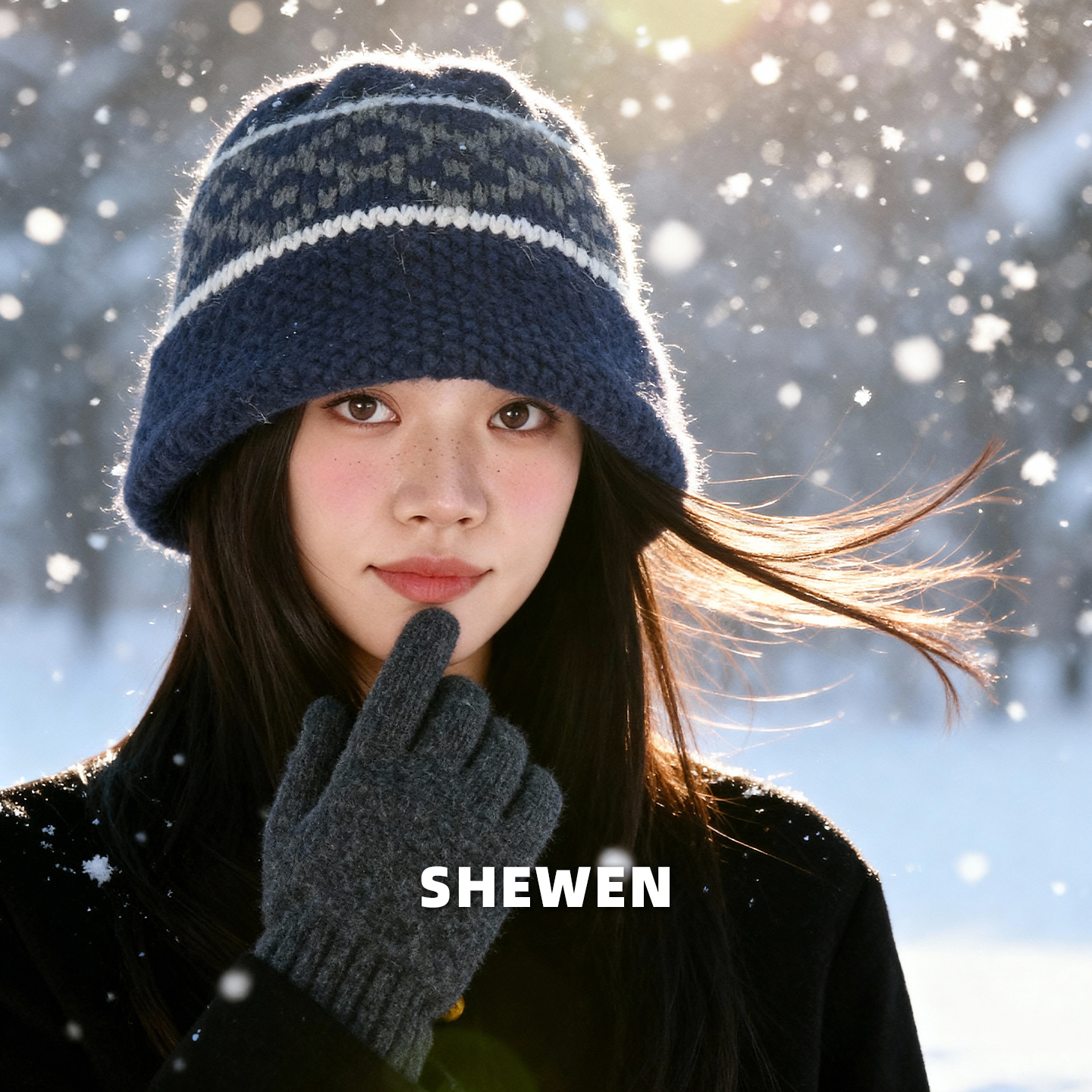 显脸小拼色针织毛线保暖秋冬季