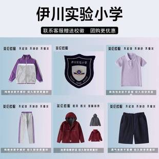 伊川县实验小学校服校徽套装小学生夏季短袖春秋紫色运动服棒球服