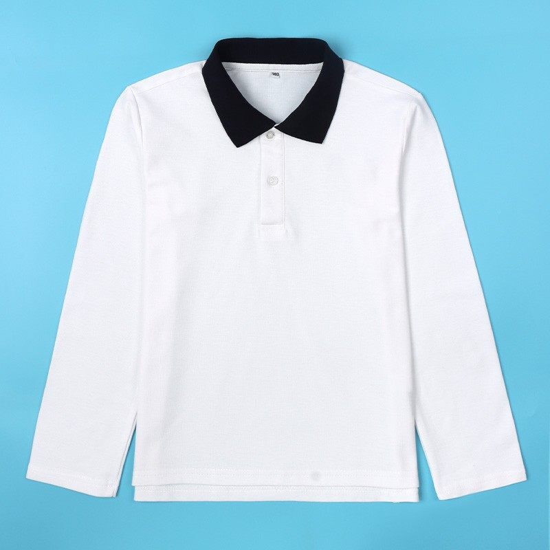 小学生英伦校服白色长袖藏青领春秋款polo衫校服透气上衣东安校徽