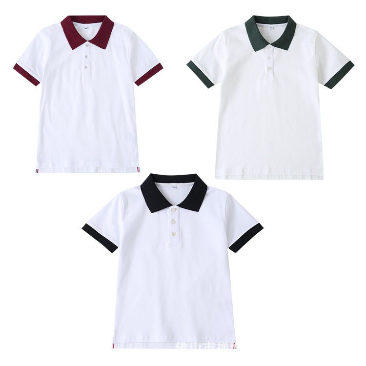 中小学生校服学院风英伦风园服夏装白色短袖上衣纯色衣领夏季套头