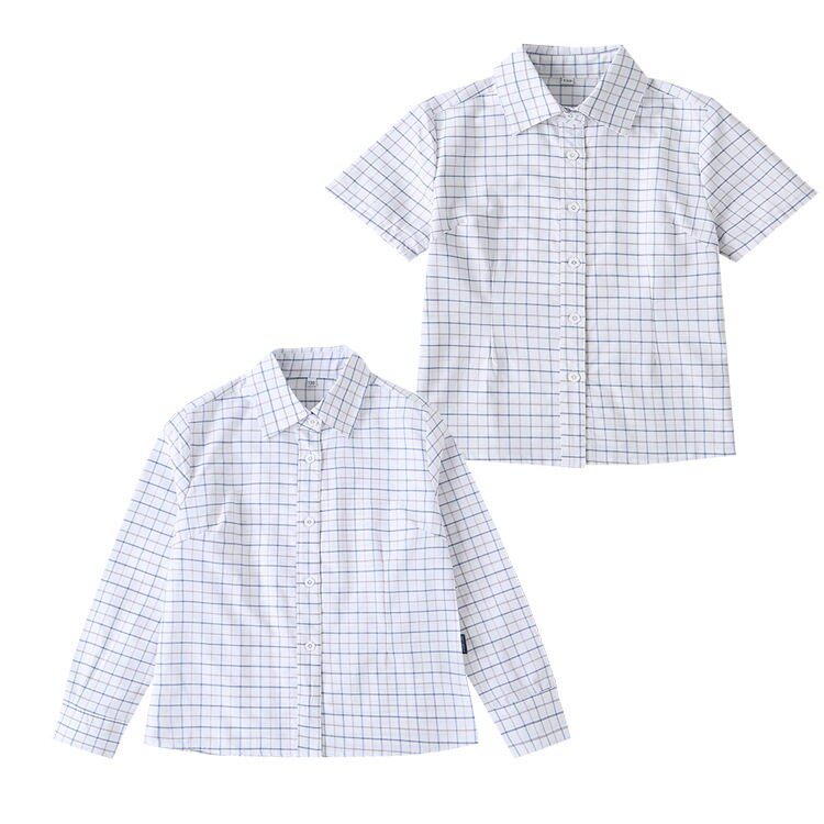 中小学生校服学院风英伦风夏装格子衬衫短袖女上衣长袖夏季单排扣