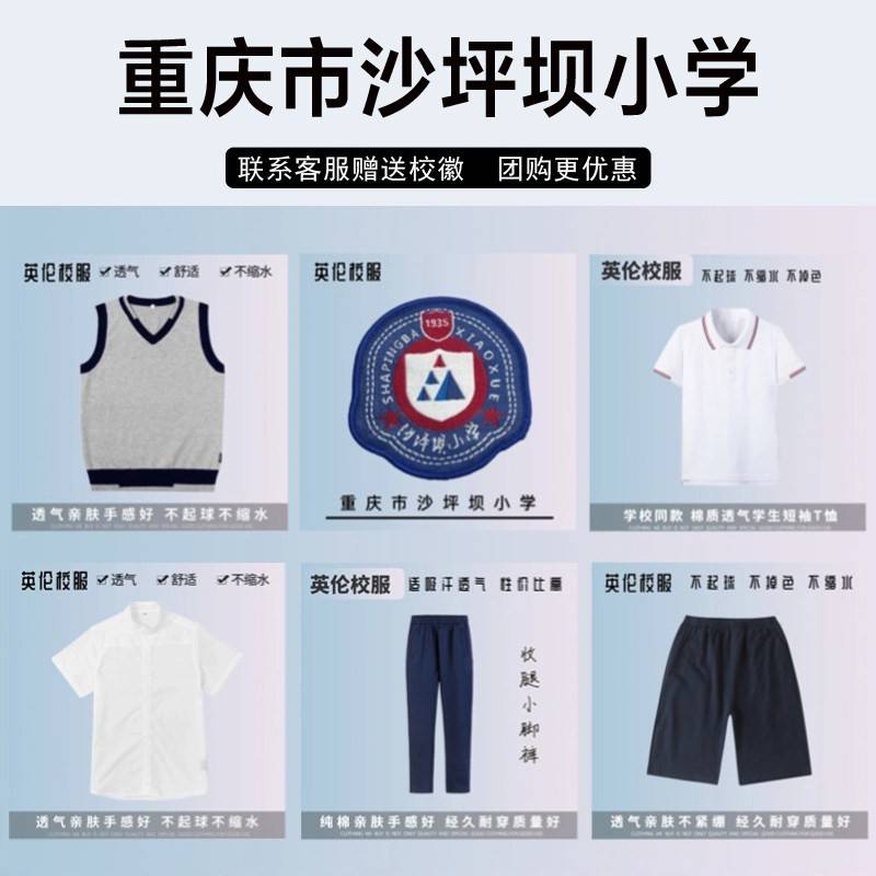 重庆市沙坪坝小学校服校徽套装中小学生秋冬装棉短袖衬衫毛衣外套