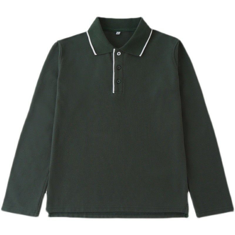 中小学生校服长袖T恤墨绿色棉质休闲男女童polol衫英伦夏季学院风