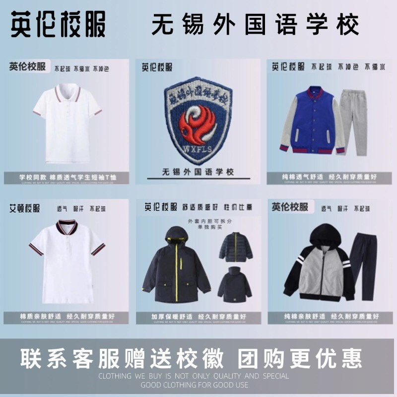 校徽校服】南京市无锡外国语学校 侨谊小学 英伦学生运动服短袖