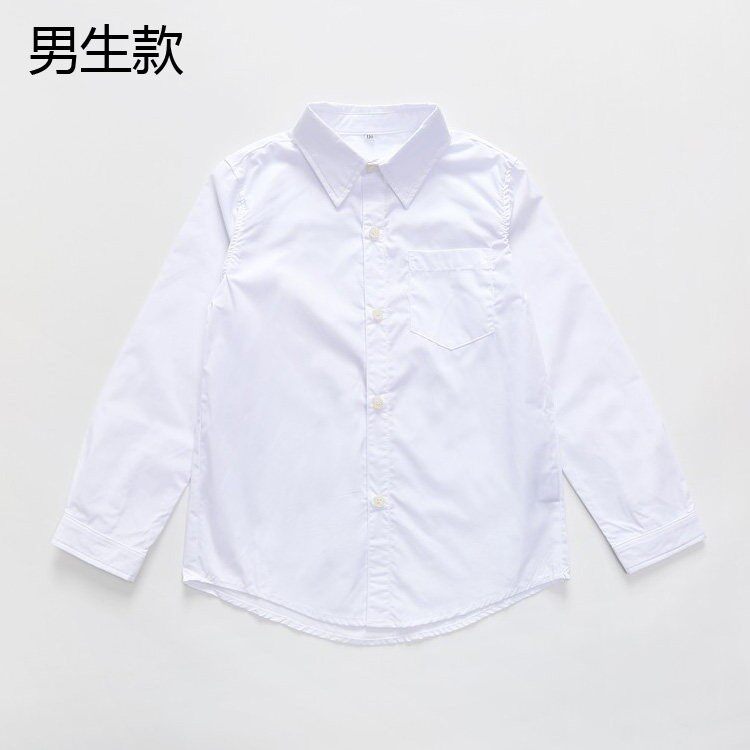 儿童白衬衫男童长袖纯色纯棉打底白色衬衣t全棉中小学生校服休闲T