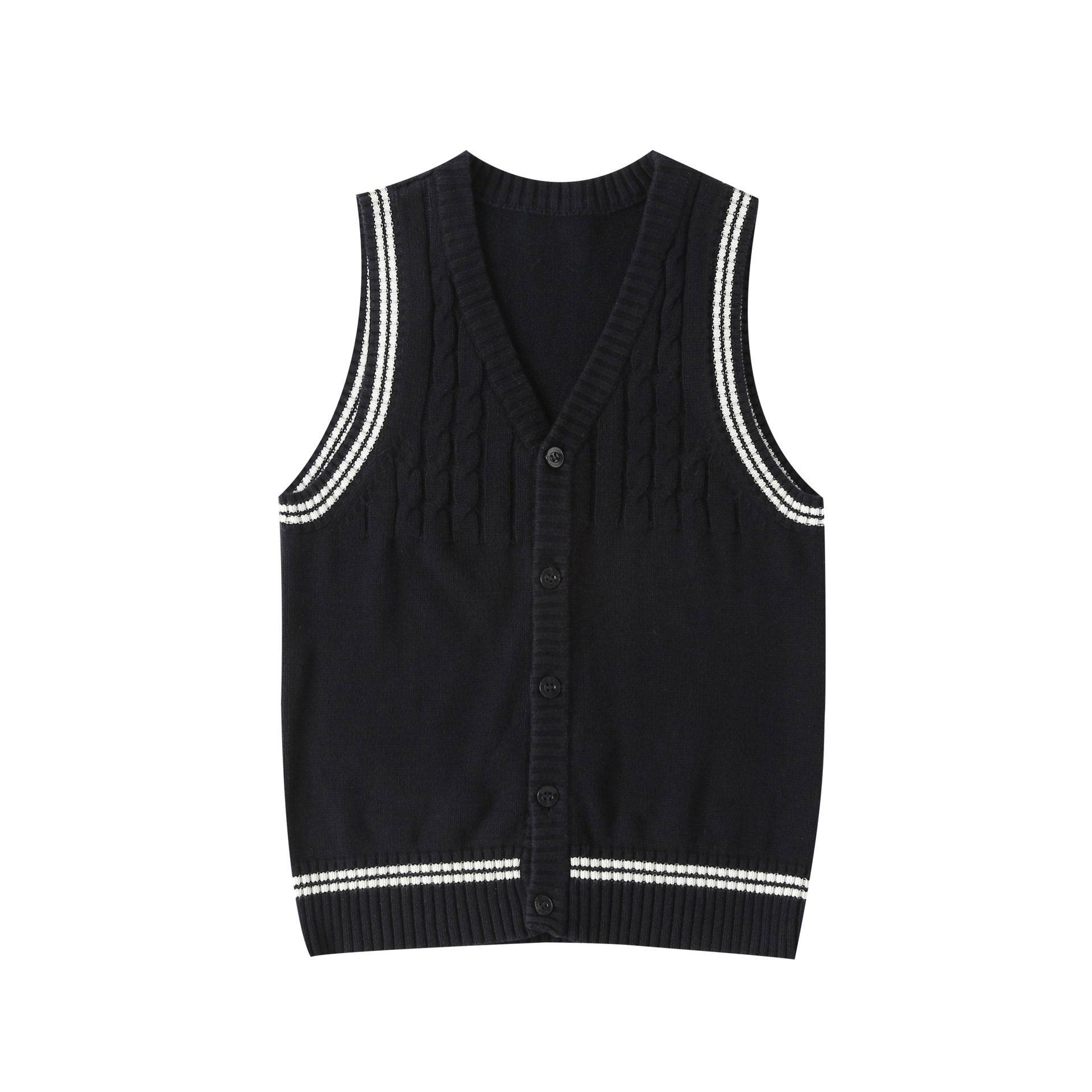 中小学生校服藏青白边儿童针织衫背心英伦校服毛衣马甲春秋款纯棉
