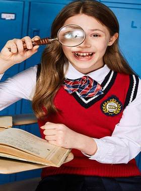 校服 英伦风红色藏青白条背心中小学生春秋全棉背心马甲09B111X