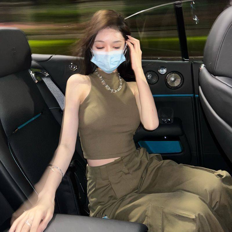 修身辣妹吊带背心女内搭夏季新款外穿打底半高领短款背心无袖上衣