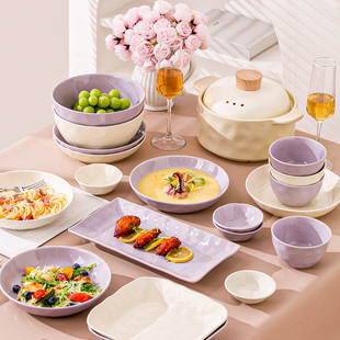 家用陶瓷碗具奶油风碗筷盘子乔迁新居礼盒 轻奢高级感餐具碗碟套装