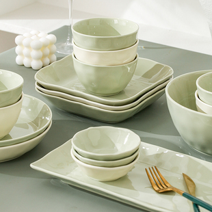 釉下彩陶瓷碗家用10个装米饭碗面碗汤碗新款奶油风碗碟套装高颜值