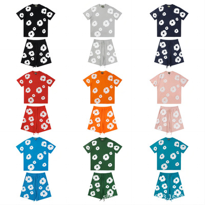 跨境美式潮牌 DENIM TEARS 佩爷同款发泡满印花木棉花宽松短袖T恤