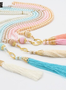 穆斯念珠99颗6里玻璃仿珍珠线穗tasbih中东跨境大量原创手