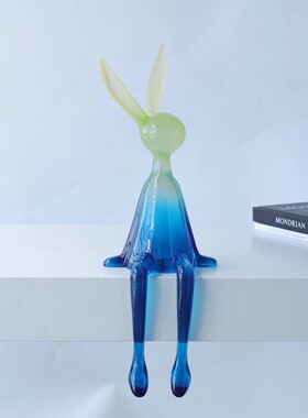 北欧轻奢透明坐姿吊脚兔子摆件书柜客厅电视柜玄关样板间创意装饰