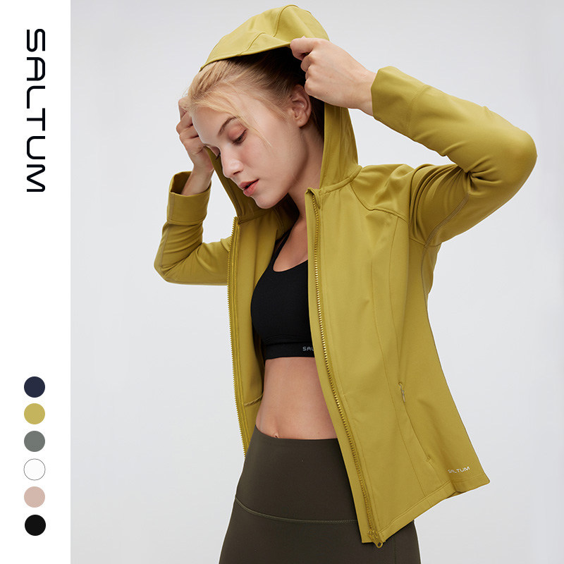 运动外套女春秋修身带帽开衫休闲长袖连帽瑜伽服外套罩衫防风上衣