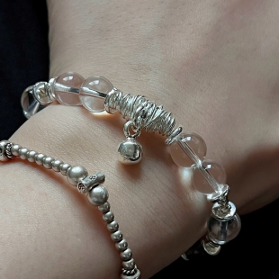 天然原矿巴西白水晶手链纯银清迈手工银绕丝重工设计手串小众女款