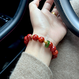 天然川料火焰红南红玛瑙手串银度18K和田碧玉跑环念珠手链送妈妈