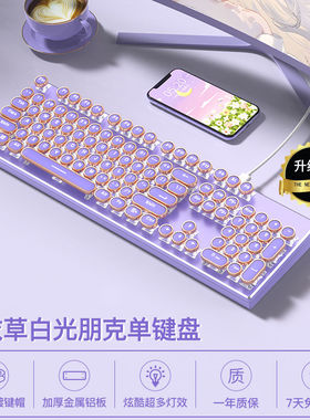 女生高颜值蒸汽朋克紫色有线机械键盘鼠标套装办公打字手感好电竞