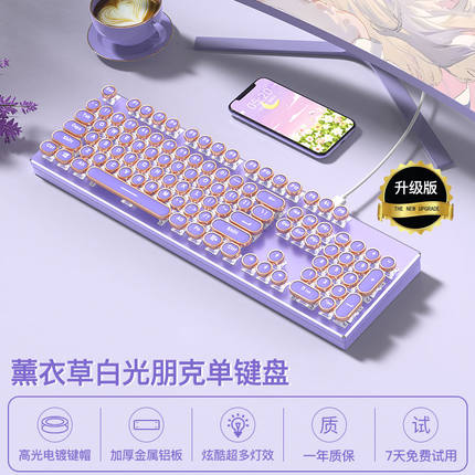 女生高颜值蒸汽朋克紫色有线机械键盘鼠标套装办公打字手感好电竞