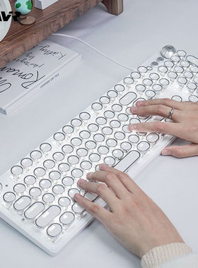 复古风高颜值有线机械键盘女生办公电脑茶红轴锐蚁H104单色背光兼