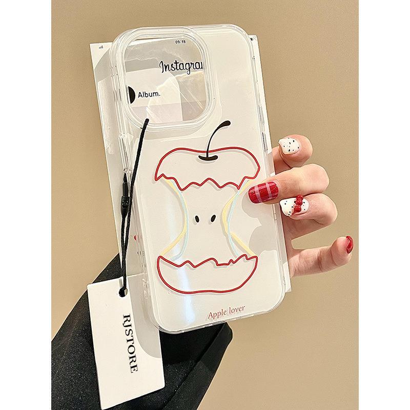 单层线条苹果核小清新朵朵小花适用iPhone16创意15手机壳14Pro保护套外壳防摔卡通男女全包网红新款