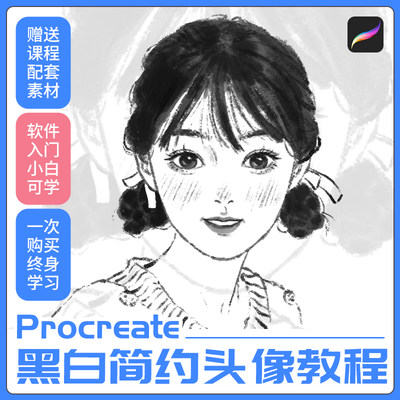 procreate教程零基础学插画丸子头简约头像视频自学帮iPad绘画